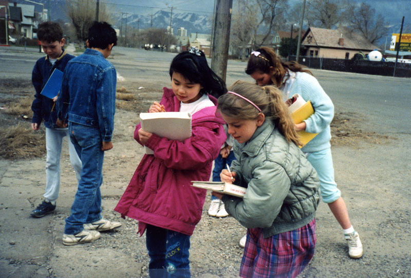 Jackson Elementary School students conduct a survey of local sidewalk conditions.